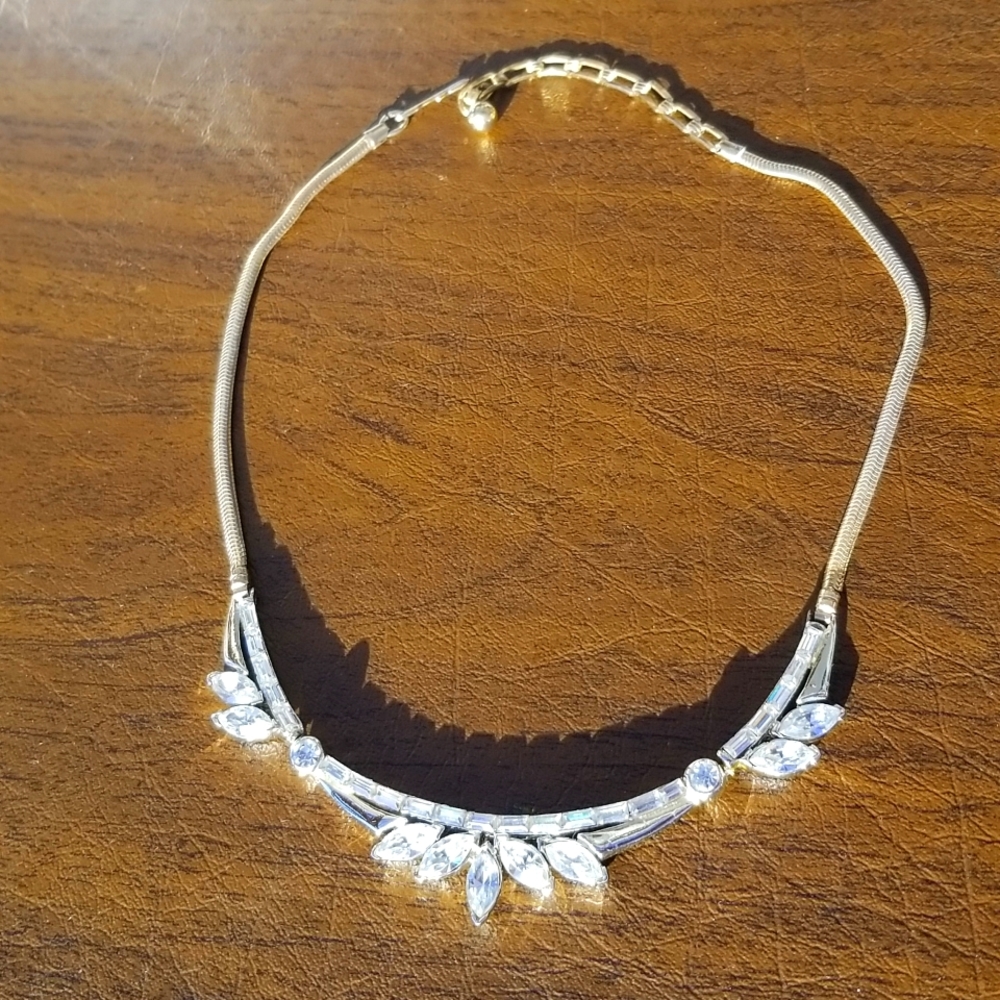 Vintage Rhinestone Gold Tone Choker Necklace